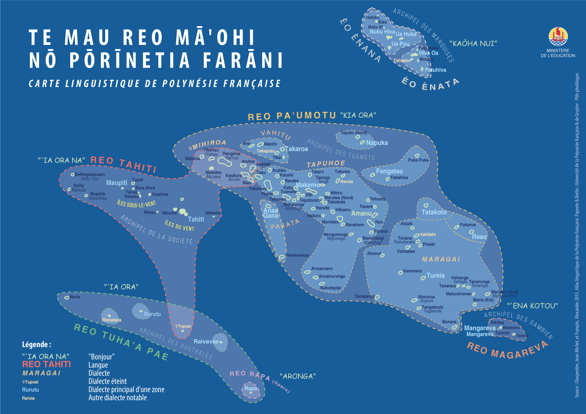 Carte aires linguistiques de Polynésie
