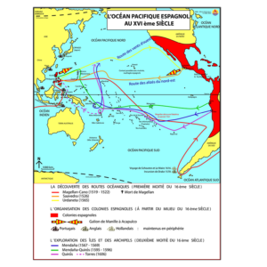 Carte - L'océan Pacifique espagnol au XVIe siècle