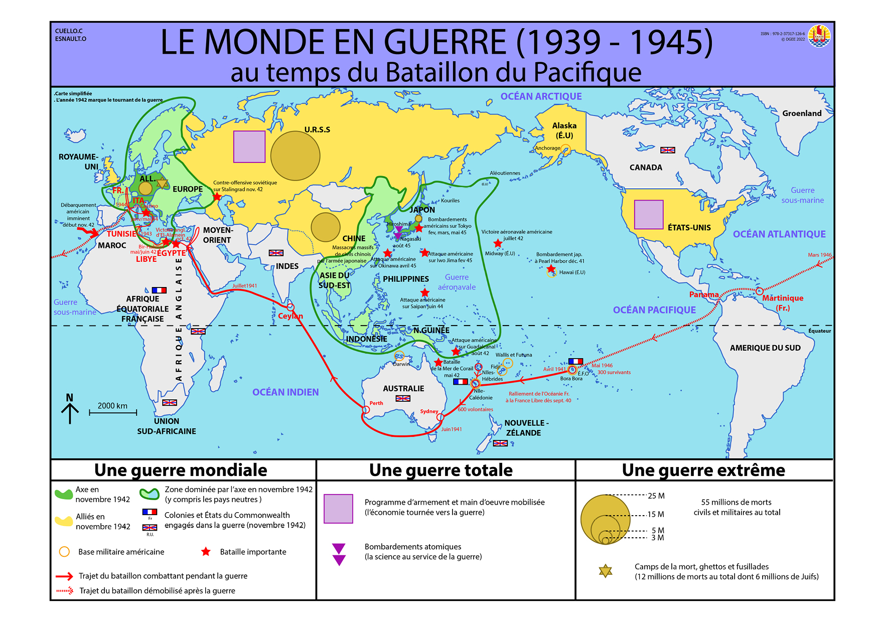 Carte - Le monde en guerre (1939-1945) au temps du Bataillon du Pacifique 